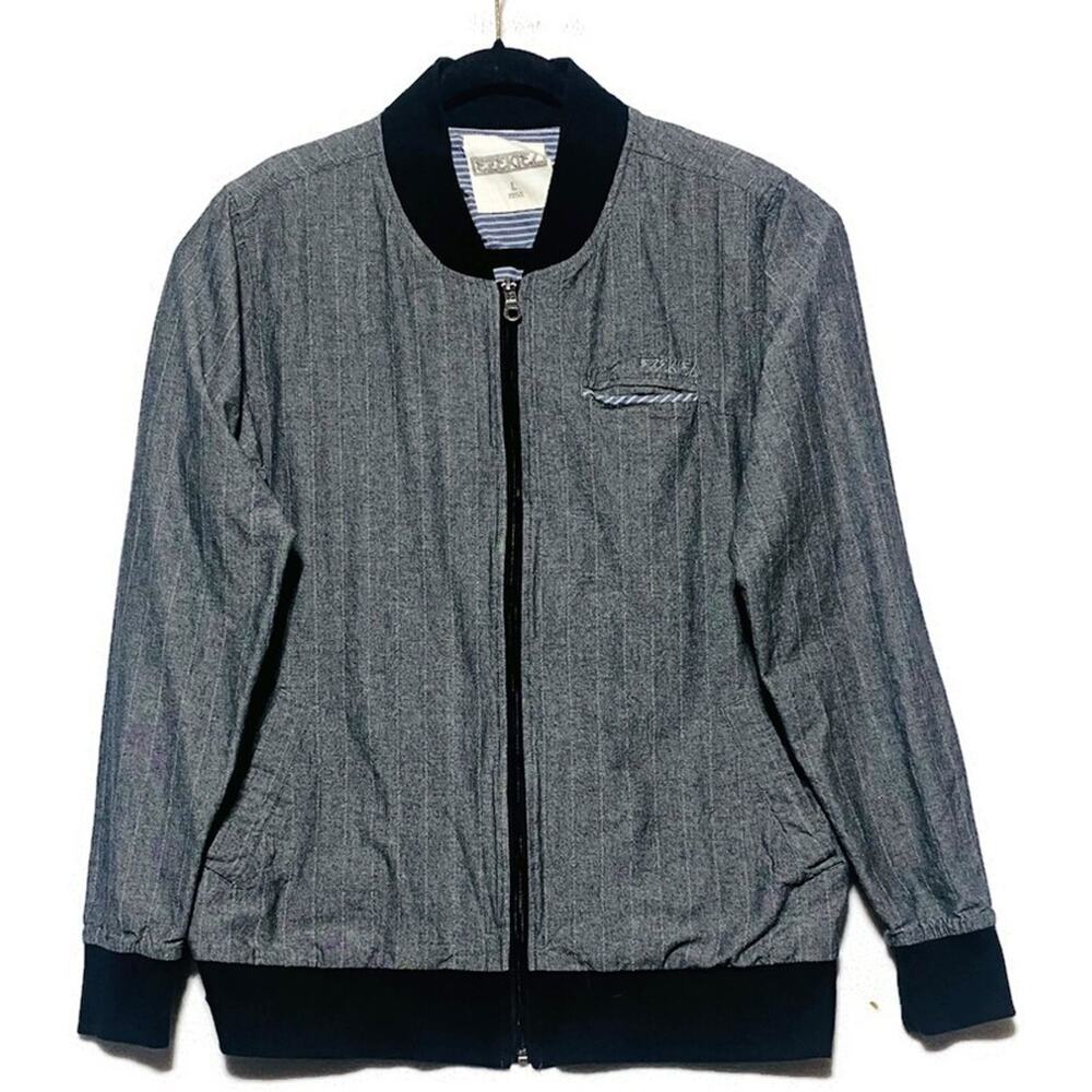 Ezekiel Lightweight Zip Up Jacket Women's Size Large Black Stripes Lined